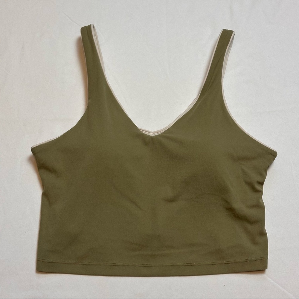 Athleta transcend v-neck cropped tank bra A-C green